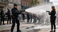 Police blast water cannons at protesters amid unrest over stabbing in Belfast